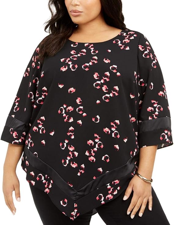 Alfani Womens Plus Printed Pointed Hem Blouse Black 0X
