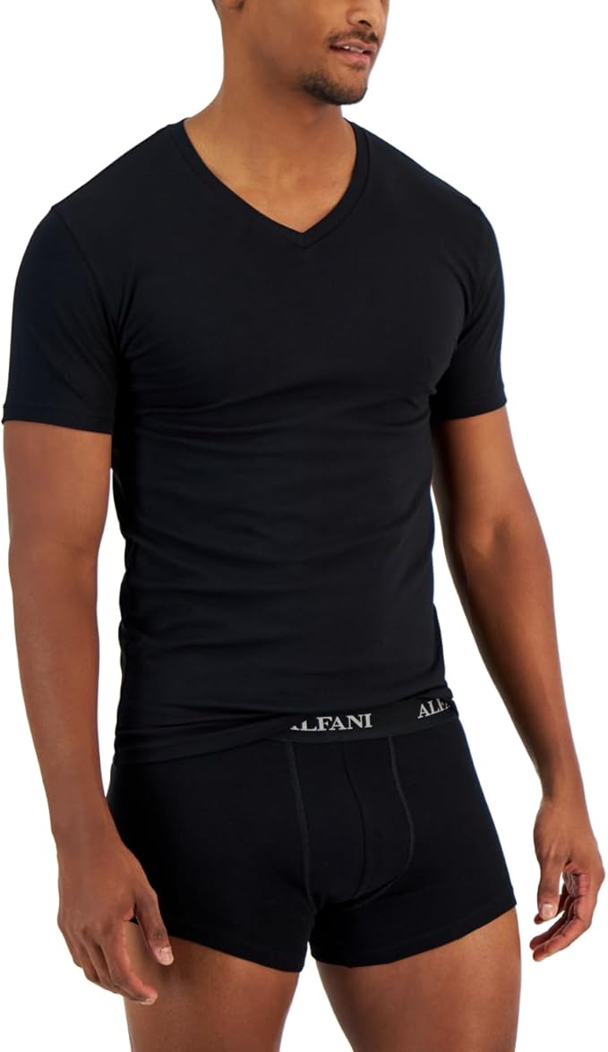 Alfani Mens 4 Pack Slim Fit Solid V Neck T-Shirt Black Small